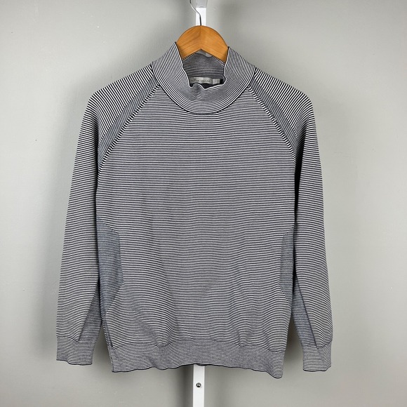 Peter Millar Hepburn‎ Stripe Sport Turtleneck Sweater Womens Large Navy White